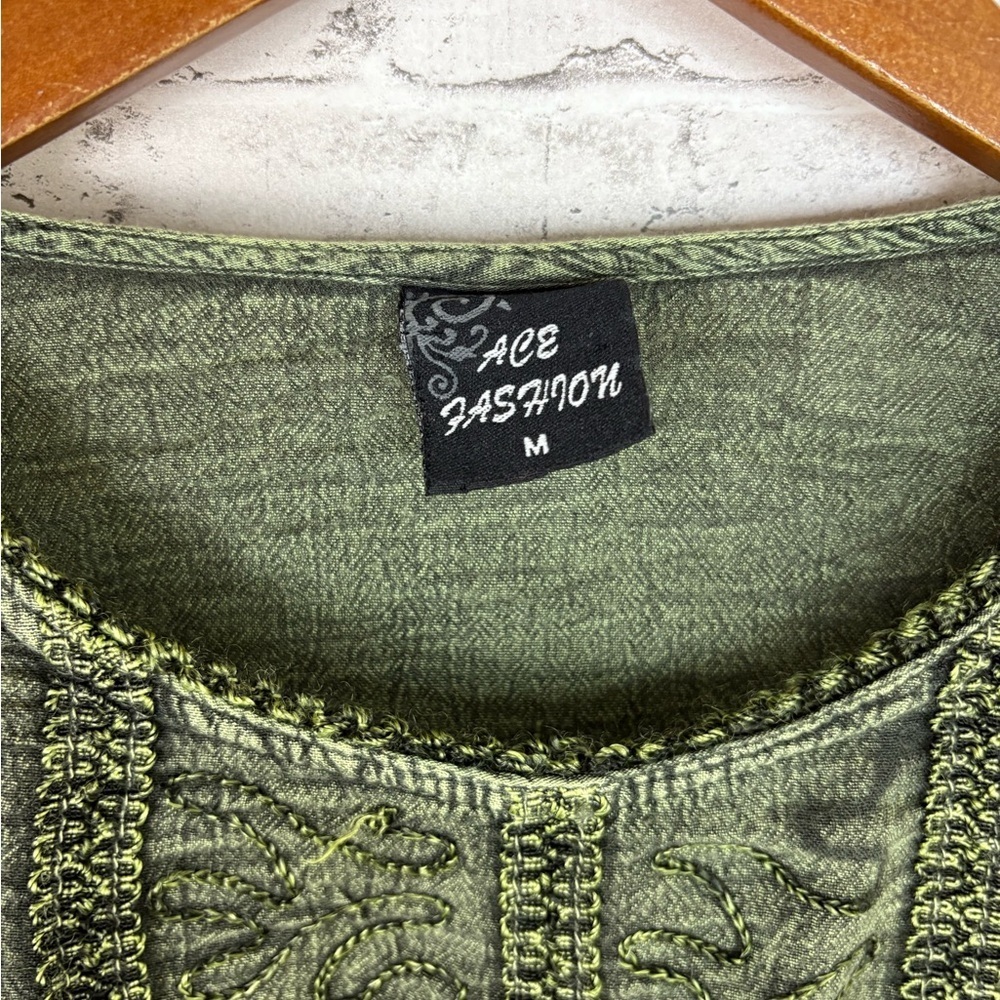 Vintage Y2K does 90’s Green Boho Crinkle Blouse - Picture 3 of 5